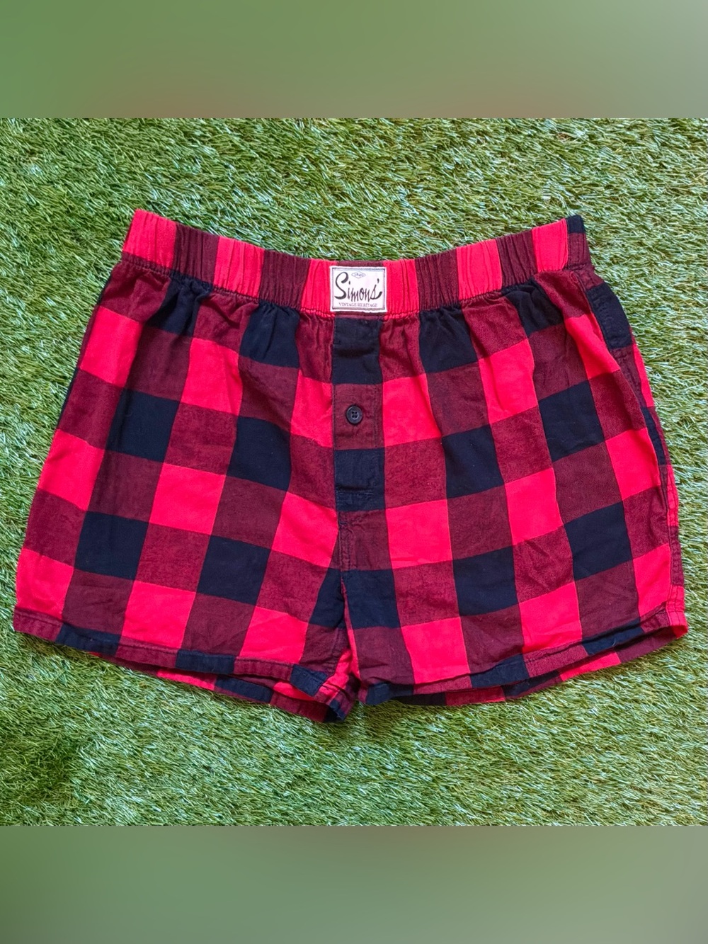 Simons Twik 21 Red Black Buffalo Plaid Boxer Shorts Large